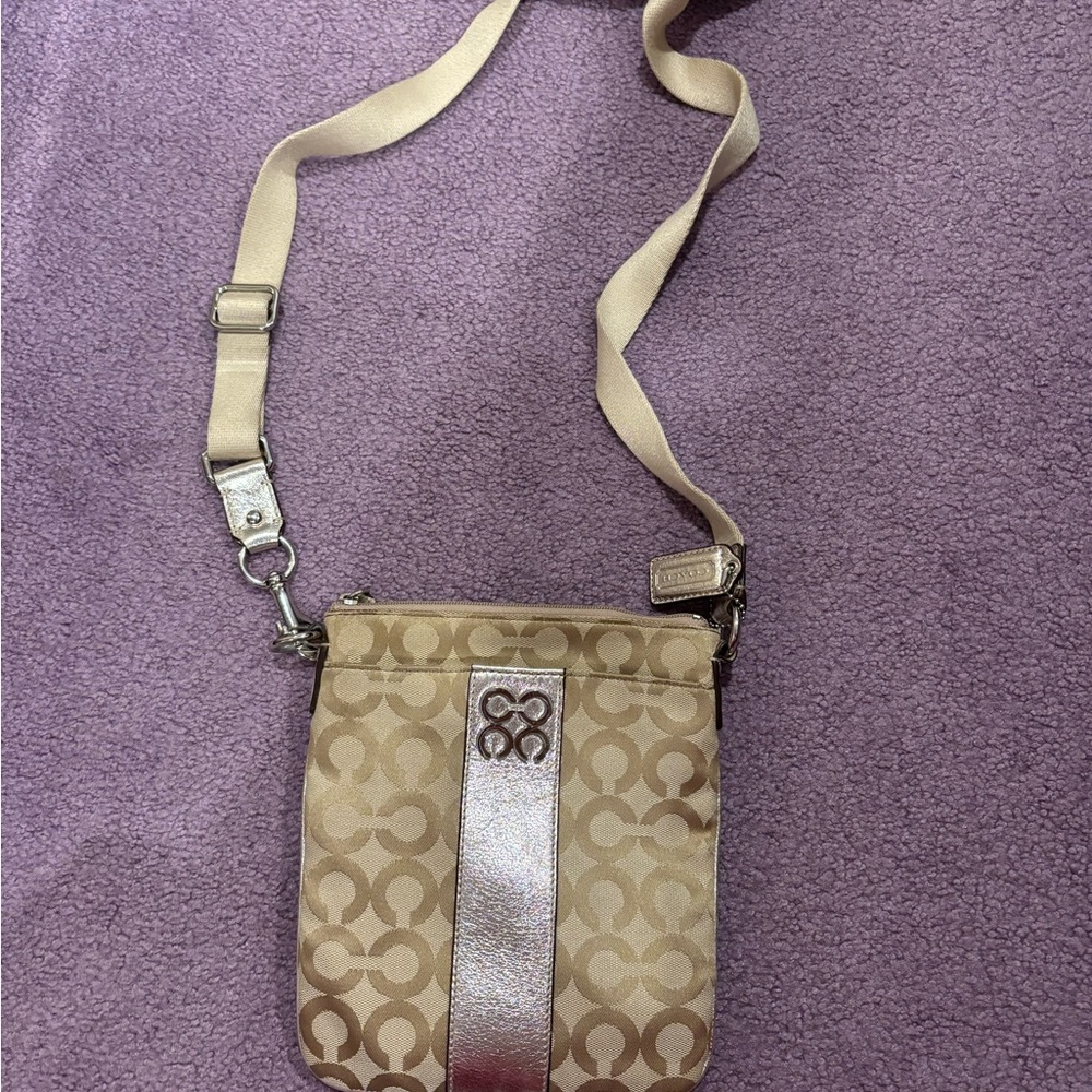 Coach Beige and Silver Crossbody Bag